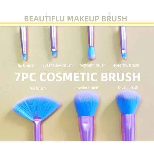 Unicorn Fan Makeup Brush Set,Crystal Sparkles Blue Blush Powder Fan Lip Eye Shadow Eyebrow Eye Blender Brush in Set