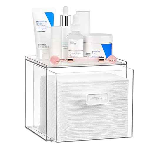 Vtopmart Disposable Facial Towels Holder,Clear Storage Drawer Compatible with Clean Skin Club Towel XL,Acrylic Box Hold 50 Count,Stylish and Functional Bathroom Accessory for Coutertop Organization
