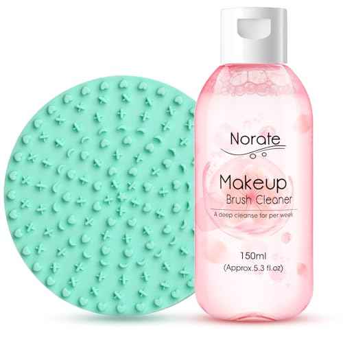 Norate Makeup Brush Cleaner, Make Up Brush Cleaner Solution + Makeup Brush Cleansing Pad, Brush Cleaner Mat for Brushes, Deep Clean Shampoo, Gentle Formula Cruelty Free, 2 Piece Set