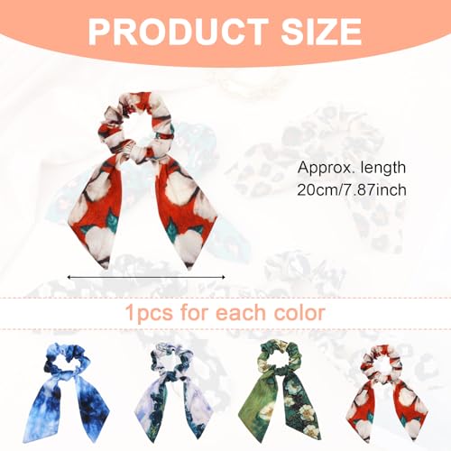 4Pcs Scrunchie with Bow ? Hair Ribbons for Women, Elegant Bow Hair Ties, Soft Ponytail Holders for Women