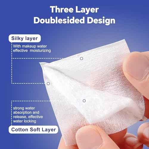 Square Cotton Pads for Face (475 Count) - 100% Pure Cotton, Soft Lint-Free Makeup Remover Pads for Facial and Eye Use, Double-Sided Design to Save Water and Hypoallergenic (75 Thick & 400 Ultra-Thin)