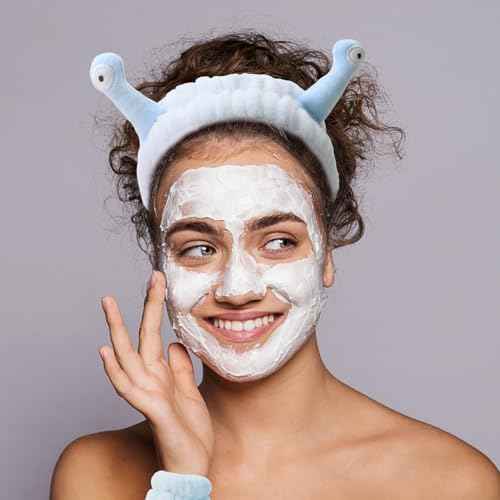 CAVETEE Headband for Washing Face£¬Skincare Headband with Wristband Cute Snail Spa Hair Bands Hair Accessories for Washing Face Skin care