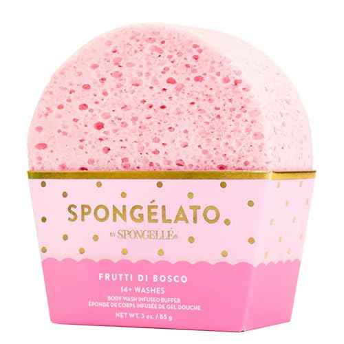 Spongelato Loofah Exfoliating Body Scrubber by Spongelle | Infused with Body Wash | Bath & Shower Loofah for Women | 14+ uses | Frutti di Bosco (Mixed Berries) Gelato Inspired