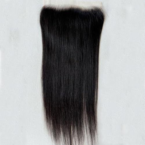 9¡¿6 HD Lace Closure 0.1mm Ultra-thin HD Lace Closure Human Hair with Natural Hairline Pre-plucked Bleached Knots Virgin Unprocessed Straight Hair Natural Black Color 14 Inch