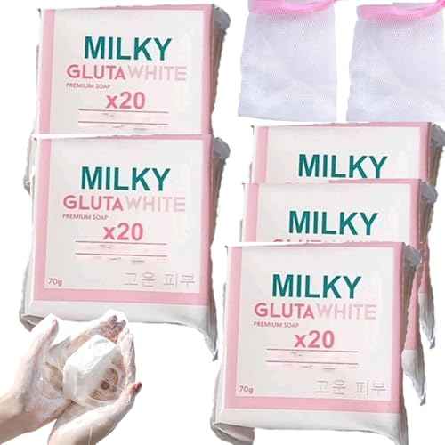 Milky Gluta White Soap, 70g Glutamilk ?????????????????? Soap, Milky Gluta White Soap20x, Gluta Milk Barsoap for Face & Body, For Firm & Brightening Skin, Deep Cleans (5pcs)