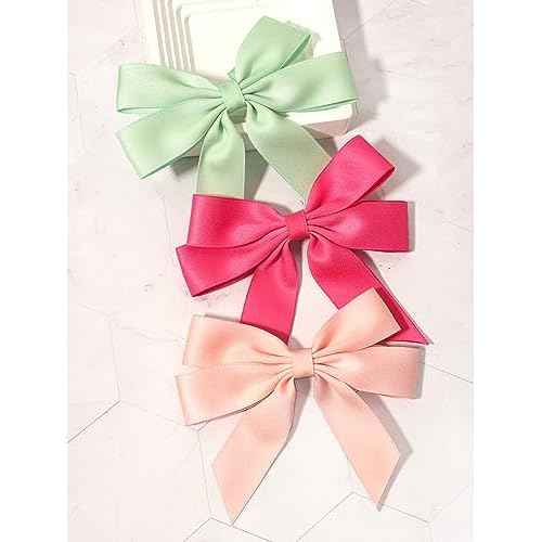 Furling Pompoms Cute Hair Bow Clip with Tail, Ribbon, Hot Pink, 2pcs - Party Hair Accessories for Women