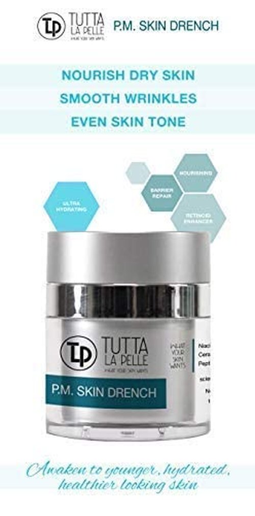 Tutta La Pelle Anti Aging Night Cream - Intense Hydrating Face Moisturizer - Enriched with Hyaluronic Acid, Ceramide, Peptides, Excellent Night Face Cream - Fragrance Free - Light Feeling - 1.7 oz
