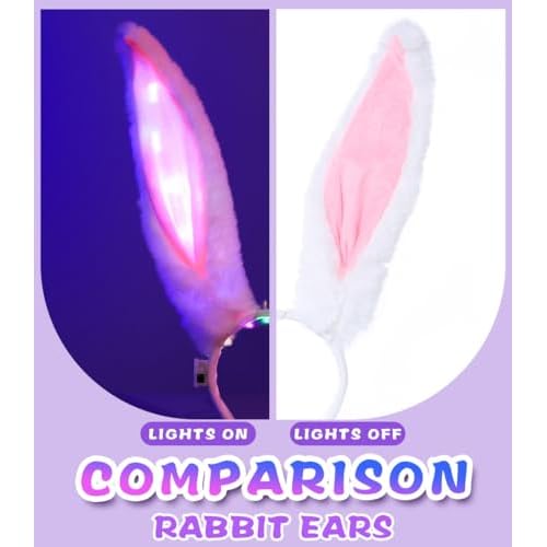 Uranian Light Up Bunny Ears Headband Rabbit Ears Hair Bands Led Bunny Headbands Cosplay Costume Hair Accessories for Women