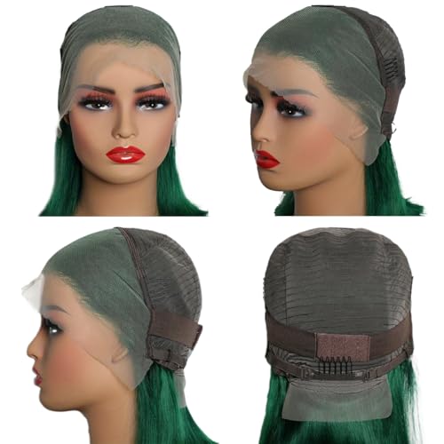 13x4 Teal Green Color Lace Front Human Hair Wigs Pre Plucked Blunt Cut Bob Style Pre Colored Green 13x4 Transparent Lace Frontal Wigs Human Hair (Turquoise, 14 inch)