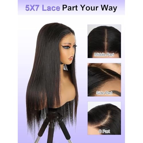 5X7 Wear and Go Glueless Wigs Human Hair Straight Wigs OQ Hair Glueless Wigs Human Hair Pre Cut Lace Front Wigs Human Hair Pre Plucked Beginner Friendly for Women 20Inch