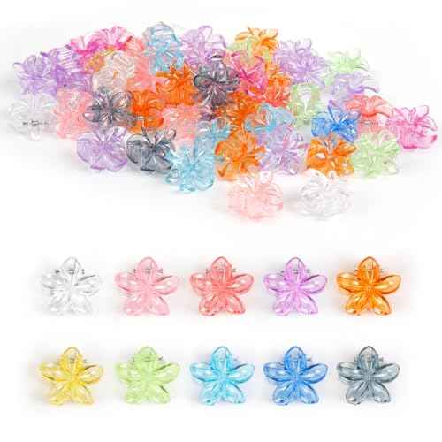Small Flower Hair Clips for Women, 50 Pcs Hawaiian Mini Plumeria Flowers Hair Claw Clips, Tiny Hibiscus Decorative Hair Accessories