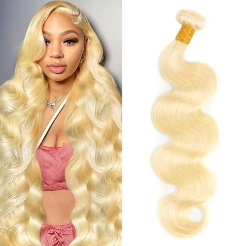 613 Bundles Human Hair 24 Inch Blonde Bundles Human Hair 100% Unprocessed 12A Grade Brazilian Virgin Raw Weave Bundles 1 Bundles Blonde Body Wave Human Hair Extensions for Women