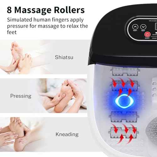 DermoPrime Foot Spa Bath Massager with Heat - Ozone and Blue Light Foot Soaking Tub, Epsom Salt, Adjustable Temperature, Bubble and 8 Rollers, Birthday Gift for Mom Dad