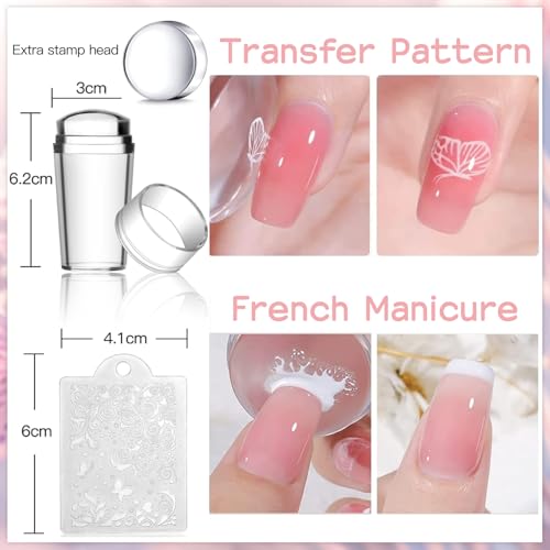 Biutee Nail Stamper Kit 22Pcs Gel Nail Stamping Kit 12Pcs Nail Stamping Plates 8Pcs Gel Stamping Polish, Silicone Stamper Scraper Flower Lace Holiday Stamp Template Christmas Gift for Women