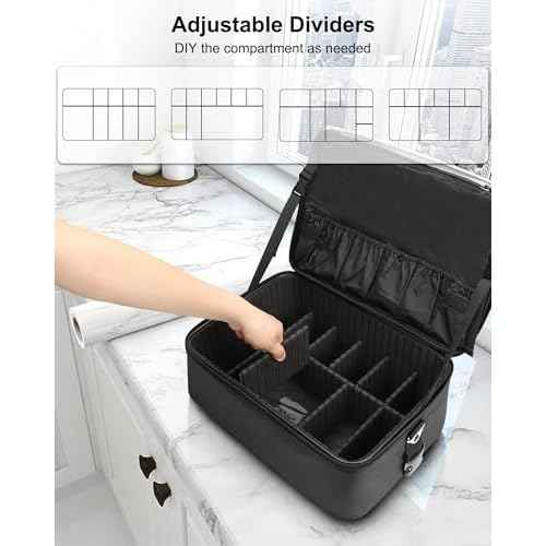 Relavel Makeup Bag Large Makeup Case Professional Cosmetic Storage Organizer Box Brush Holder with 3 Clear Set Bags for Makeup Artists with Shoulder Strap & Adjustable Dividers