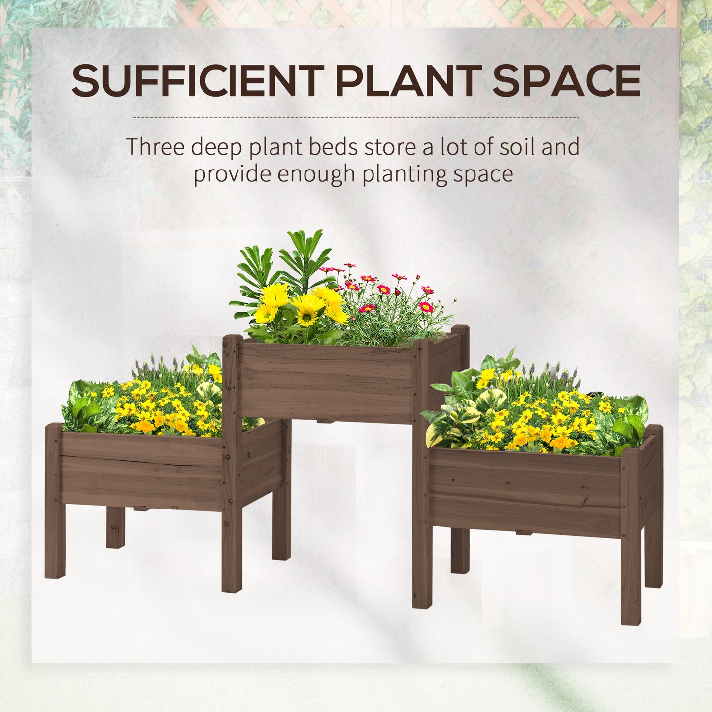 3-Tier Raised Garden Bed with 3 Planter Boxes - Outdoor Herb Vegetable Flower Garden