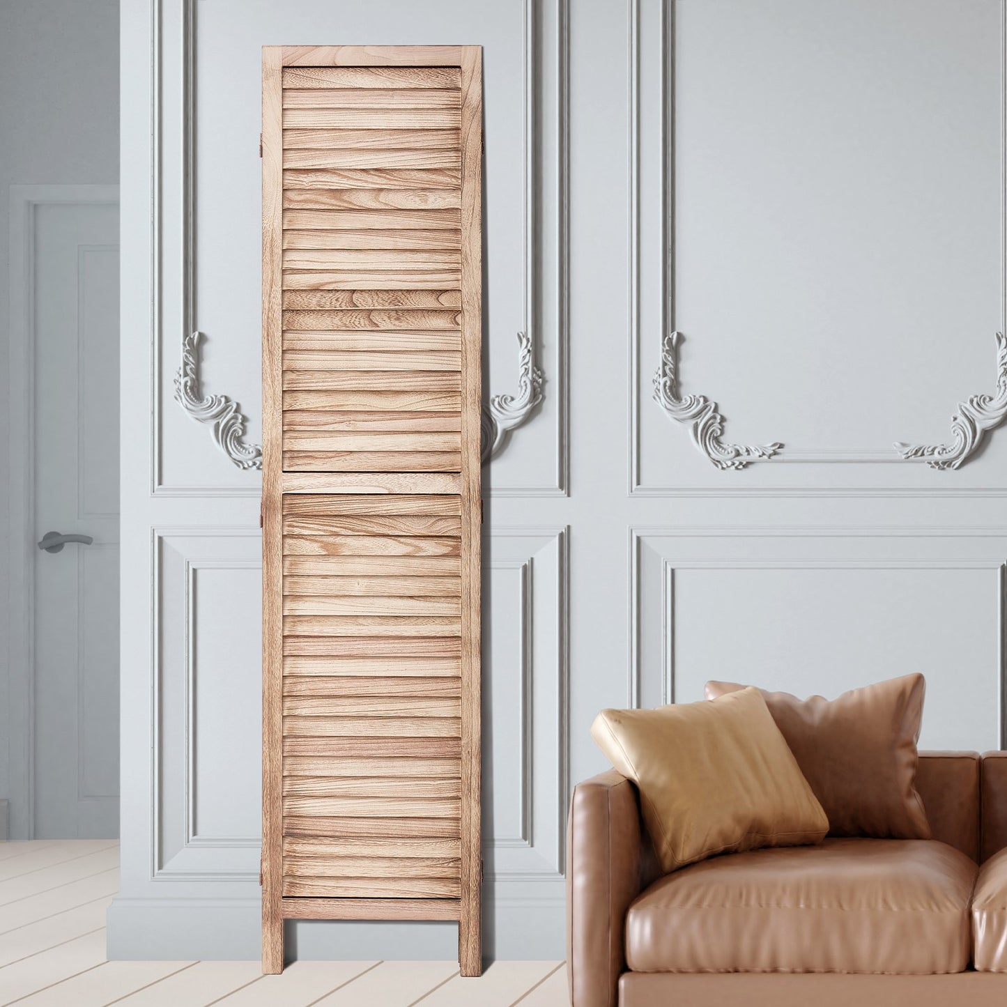 8 Panel Wood Folding Room Divider - 66.9 Inch Louvered Privacy Screen