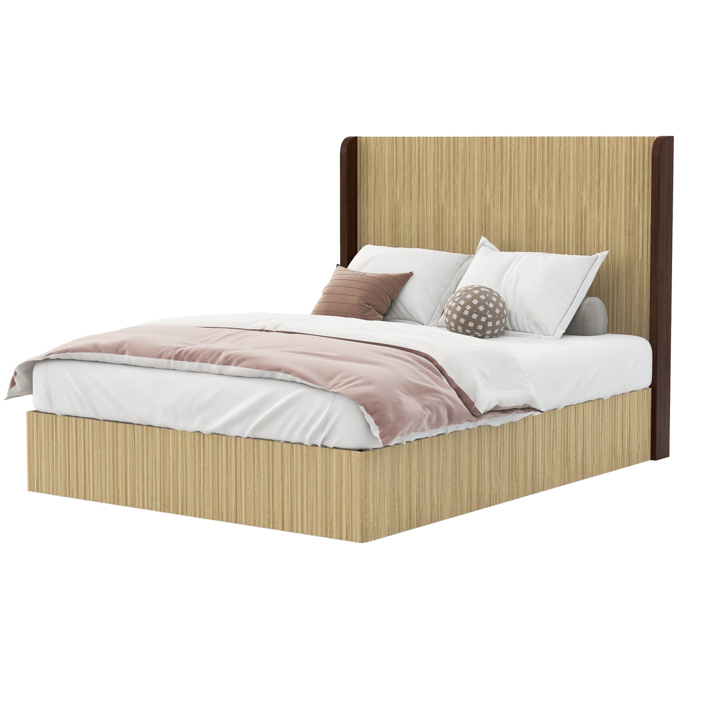 Queen Size Wooden Platform Bed Frame with Wing Headboard