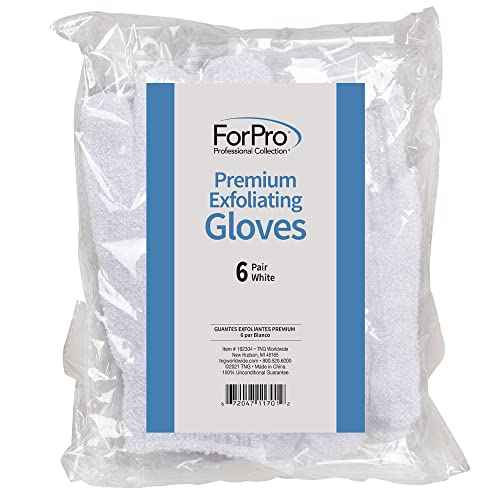 ForPro Professional Collection Premium Exfoliating Gloves for Cosmetic Application and Product Removal, One Size Fits Most, White, 6 Pairs
