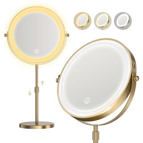 20X Makeup Mirror with Lights, 360¡Æ Rotation Vanity Mirror, Brightness Adjustable Lighted Makeup Mirror with Magnification, 5000 mAh Rechargeable Double Sided Mirror with 3 Colors, Gift for Women