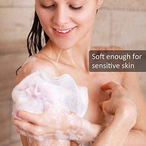 Loofah Bath Sponge Luffa Loofa Body Scrubber Soft Mesh Pouf Wash Puff Shower Puff Shower Ball Exfoliating Shower Sponge Pack of 4 (60g/pcs)