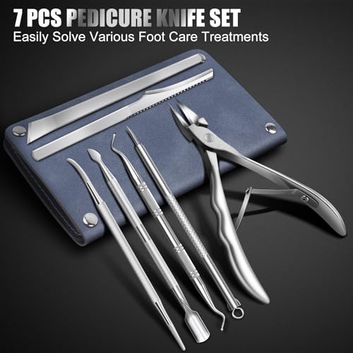 7-Piece Ingrown Toenail Treatment Set, Professional Stainless Steel Ingrown Toenail Removal Kit, Calloused Feet Remover Tool, Manicure Treatment Pedicure Tools for Feet (Under-Nail Clean + Foot Care)