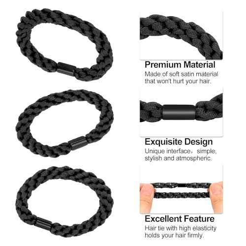 JessLab Black Hair Ties, 10 Pcs Elastic Hair Ties for Women Girls, No-Damage Non-Slip Hair Bands Braided Hair Elastics Ponytail Holders Headband Accessory for Girls Women Ladies