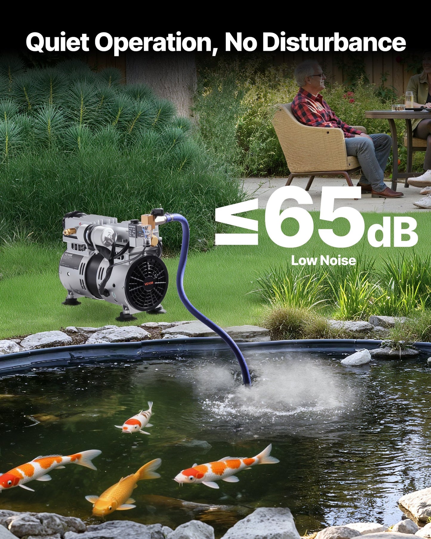 550W Pond Aerator Kit 3/4 HP 5.2 CFM for 3 Acre Water Oxygenation with Timer
