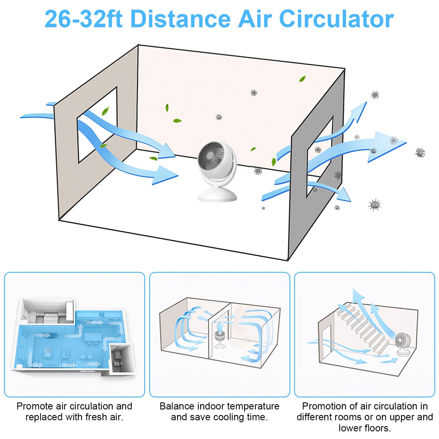 Portable Rechargeable Desk Fan with 4 Speeds & 360° Tilt - White