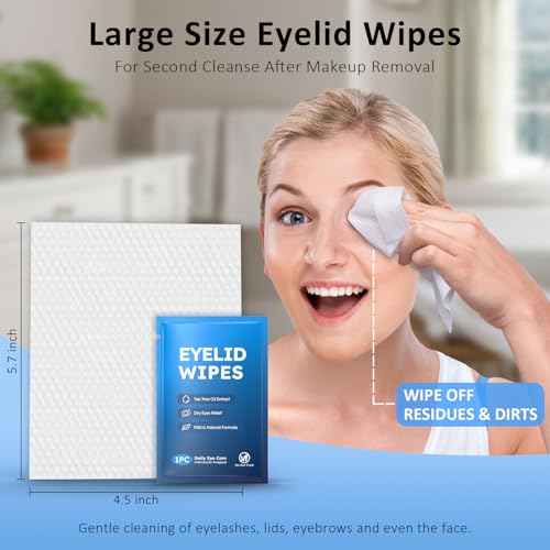 30PCS Eyelid & Lash Wipes for Itchy & Dry Eyes, Tea Tree Oil Eyelid Wipes for Styes & Blepharitis, Daily Eye Cleansing Wipe, Hypoallergenic & Soothing For Sensitive Eyes, Stay Hydrated Lid Wipe