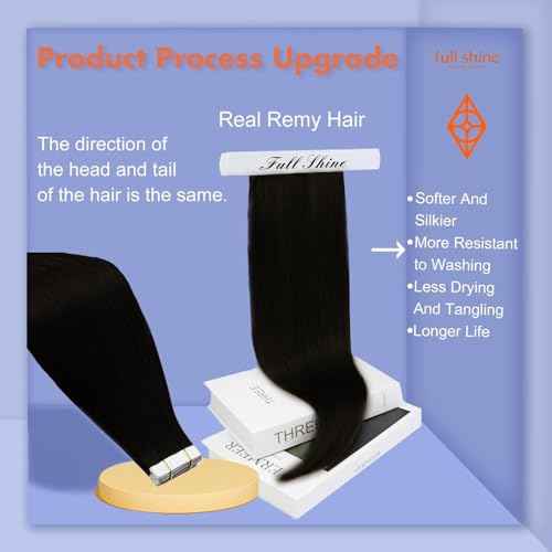 Full Shine Tape in Hair Extensions Human Hair 18Inch Remy Tape ins Human Hair Extensions Color 1 Jet Black Fashion Extension, Seamless Silky Straight Skin Weft 20Pcs 50G Add Length for Wedding
