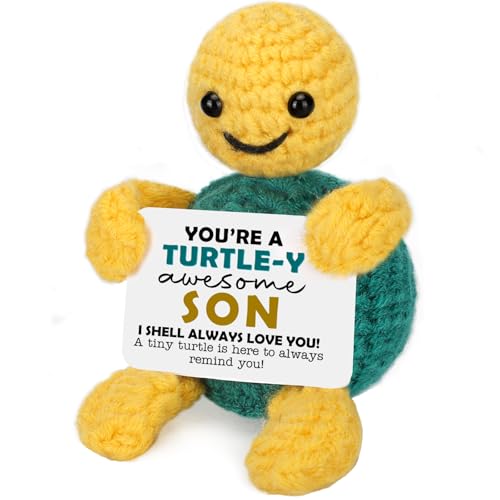 Christmas Son Gifts from Mom Dad, Stocking Stuffers Birthday Gifts for Son Teens Adult Kids, Best Step Bonus Son in Law Ever Gift Present, Funny Small Cute Handmade Positive Animals Crochet Turtle