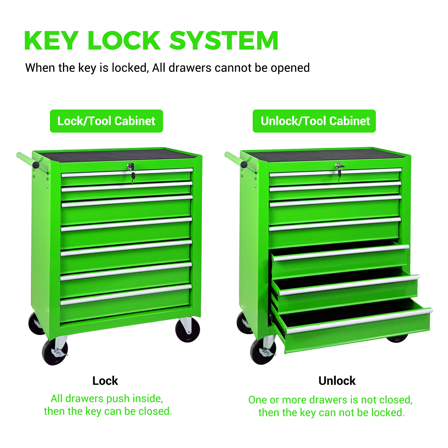 7-Drawer Rolling Tool Chest with Wheels - Green