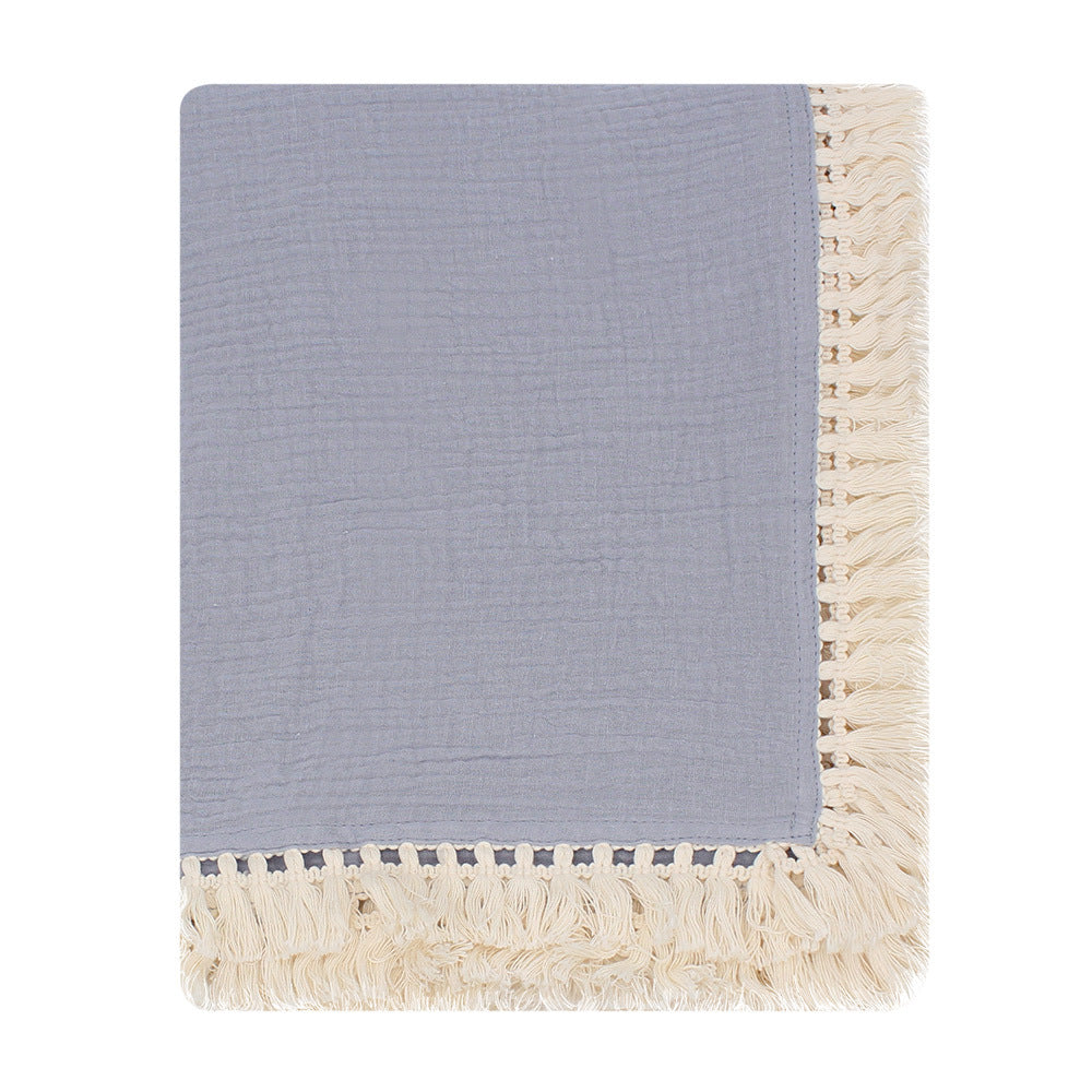 Solid Color Cotton Gauze Baby Blanket with Tassels - 120x120cm