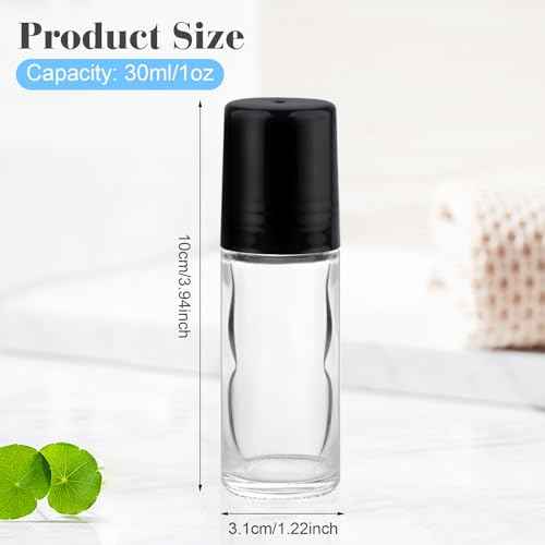 12 Pcs 30ml/1oz Roll On Bottles Empty Essential Oil Roller Bottle Clear Glass Bottle with Plastic Roller Ball & Black Lid for Perfume Cosmetic Oils