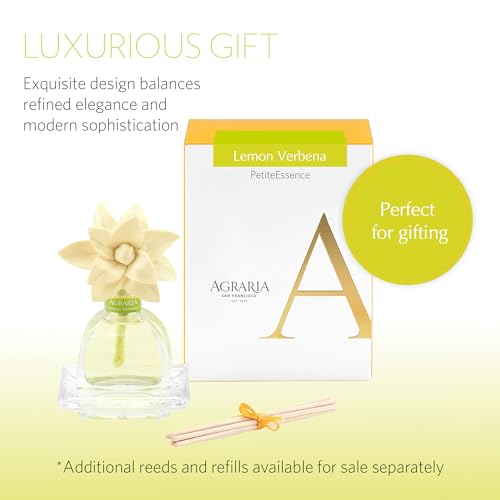 AGRARIA Lemon Verbena Scented PetiteEssence Diffuser, 1.7 Ounces with Reeds and a Flower