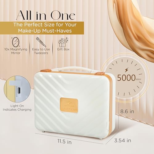 Lighted Makeup Case with Mirror - Portable Travel Makeup Organizer with LED Mirror, 3 Light Settings, Rechargeable Makeup Bag with Mirror and Light - Mini 10x Mirror included