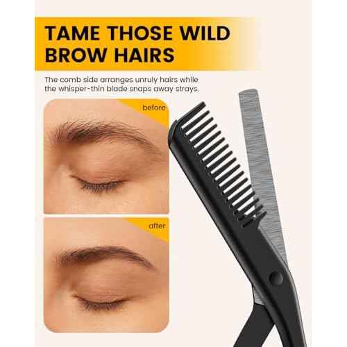 BEZOX Eyebrow Scissors with Comb - Stainless Steel Eyebrow Trimmer for Women and Men, Precision Eye Brow Comb Scissors, Sleek Eyebrows Shaping Grooming Kit - Black