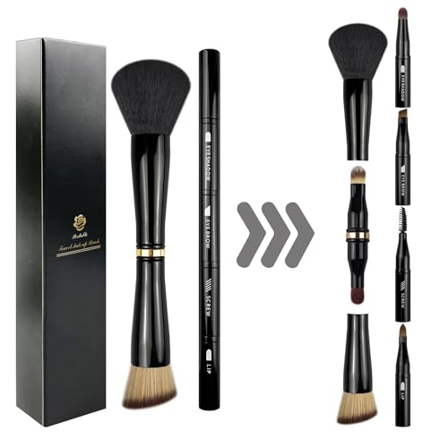 2 Pack 4 in 1 Makeup Brush, Travel Makeup Brush Set with Case, Foundation Brush, Concealer Brush, Eyeshadow Brush Set, Screw Brush, Lip Brush for Foundation, Concealer, Powder Liquid