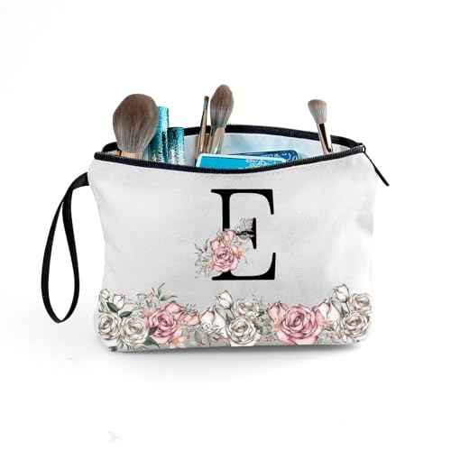 Personalized Makeup Bag for Teen Girls,Gifts for Sisters from Sisters Adult,personalized gifts for girls,Mother Birthday Gifts,Monogrammed Makeup Bag,Letter E