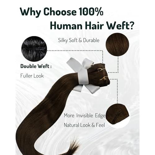 RUNATURE Brown Weft Hair Extensions Human Hair 18 Inch Straight Sew in Hair Extensions Real Human Hair Weft #4 Chocolate Brown Silky Hairpiece Long Remy Hair Weft Extensions Full Ends 100g