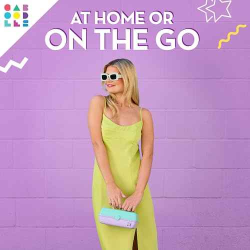 Caboodles Pretty in Petite Makeup Box, Two-Tone Purple Sparkle on Pink Sparkle, Hard Plastic Organizer Box, 2 Swivel Trays, Fashion Mirror, Secure Latch for Safe Travel