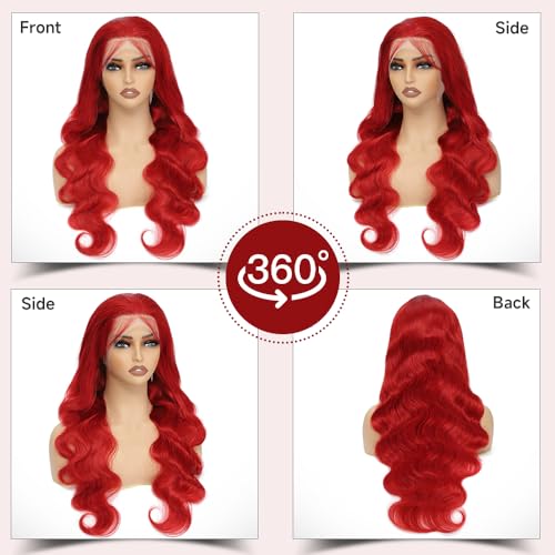 28 Inch Red Lace Front Wigs Human Hair 200% Density HD Lace Front Wig 13x4 Body Wave Lace Frontal Wigs Human Hair Pre Plucked Red Wig