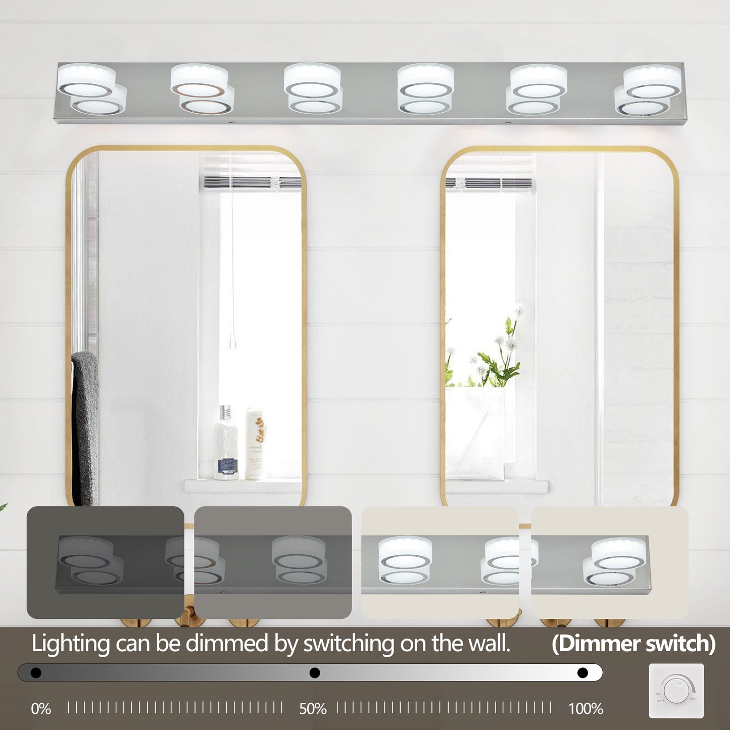 6-Light LED Vanity Light Fixture - Dimmable Chrome Bathroom Lighting