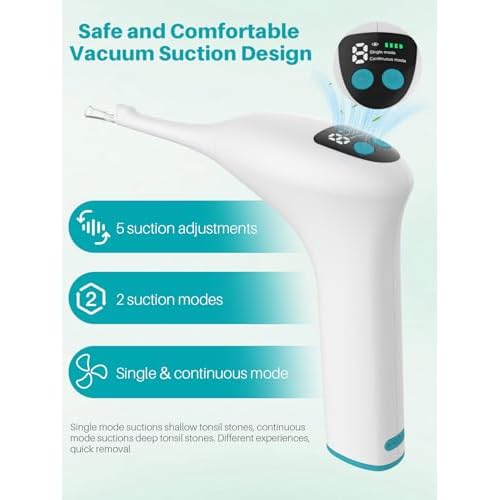 Voraiya Electronic Tonsil Stone Remover, Visible Tonsil Camera, Tonsil Stone Removal Kit with Camera and Led Light, APP WiFi Connection, Tonsil Stone Vacuum with 5 Level Oral Suction Device