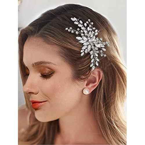 Easedaily Bride Wedding Hair Comb Silver Crystal Hair Pieces Rhinestone Headpieces Bridal Clip Side Combs Hair Accessories for Women and Girls