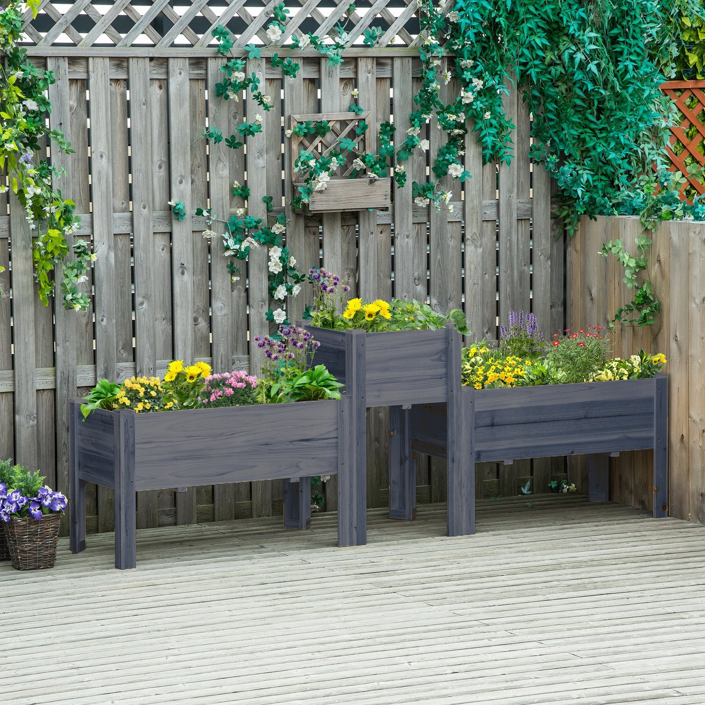Raised Garden Bed Set of 3 with Legs - Wooden Planter Boxes for Vegetables Herbs