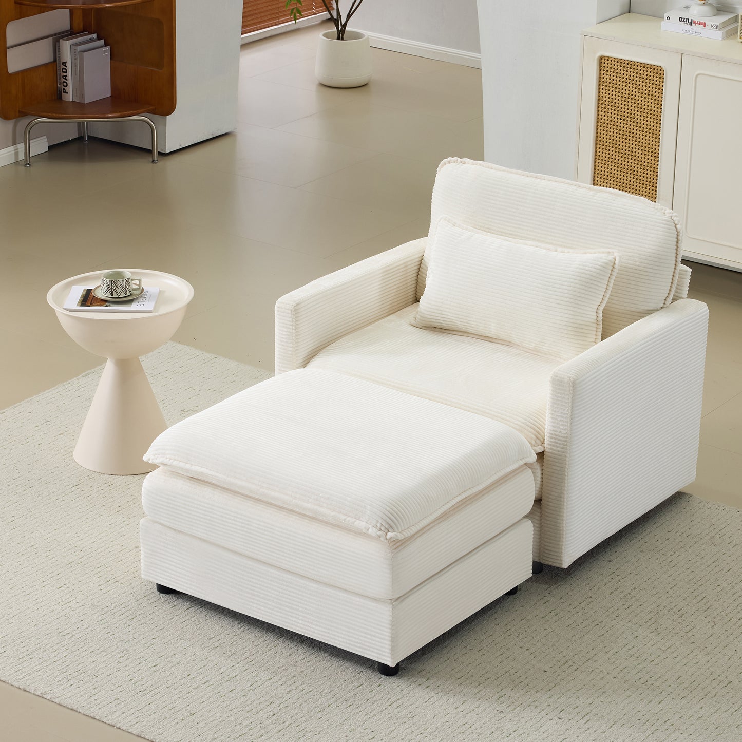 54" Plush Cloud Sofa with Ottoman & 22" Cushions - Beige