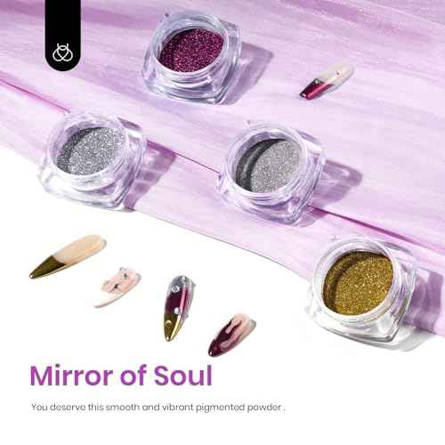 Beetles Chrome Nail Art Glitter 4 Colors 0.5g/Jar, 4 Jars 3 Colors Gold Silver Pink Metallic Mirror Effect Pigment & 1 Holographic Chrome Powder Diy Nail Art Manicure Gifts for Women Girls