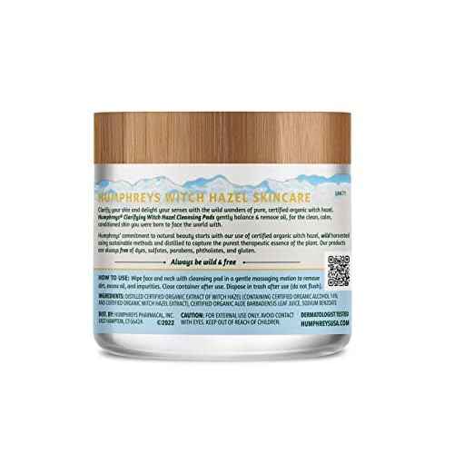 Humphreys Witch Hazel Clarifying Cleansing Pads | Wild Harvested Witch Hazel | Natural, Fragrance-Free Formula | Removes Oil & Impurities | 60 Rounds